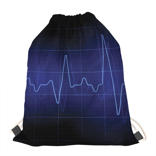 Blue Heartbeat Print Drawstring Bag