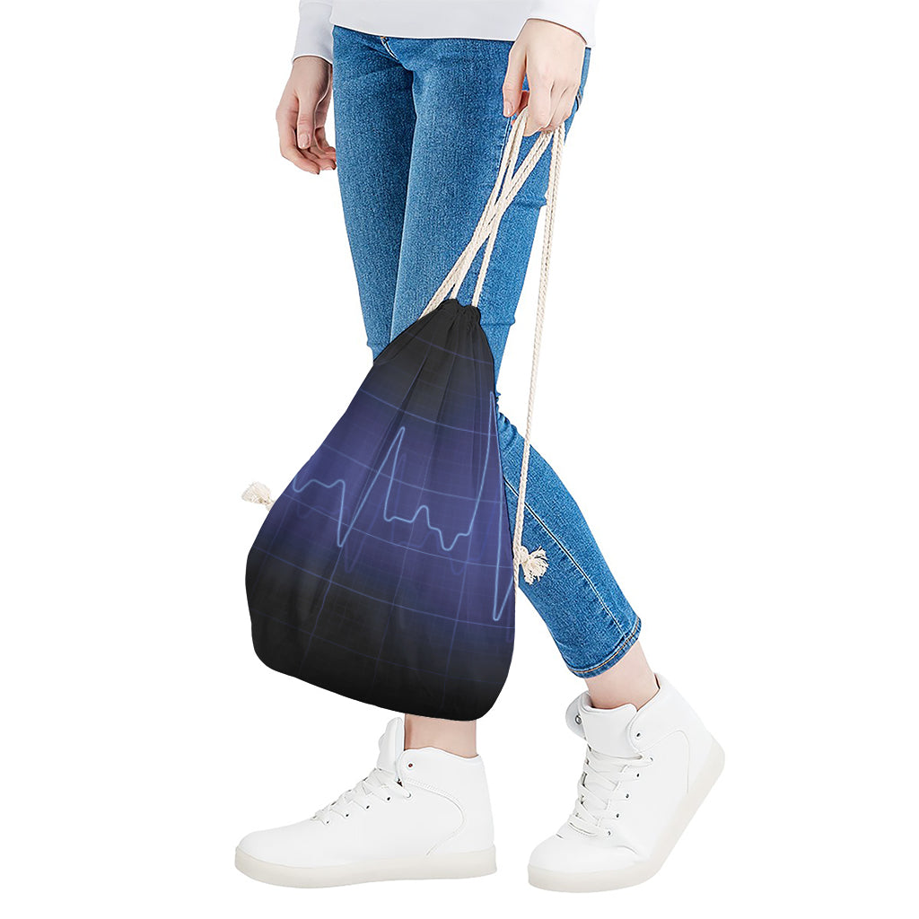Blue Heartbeat Print Drawstring Bag