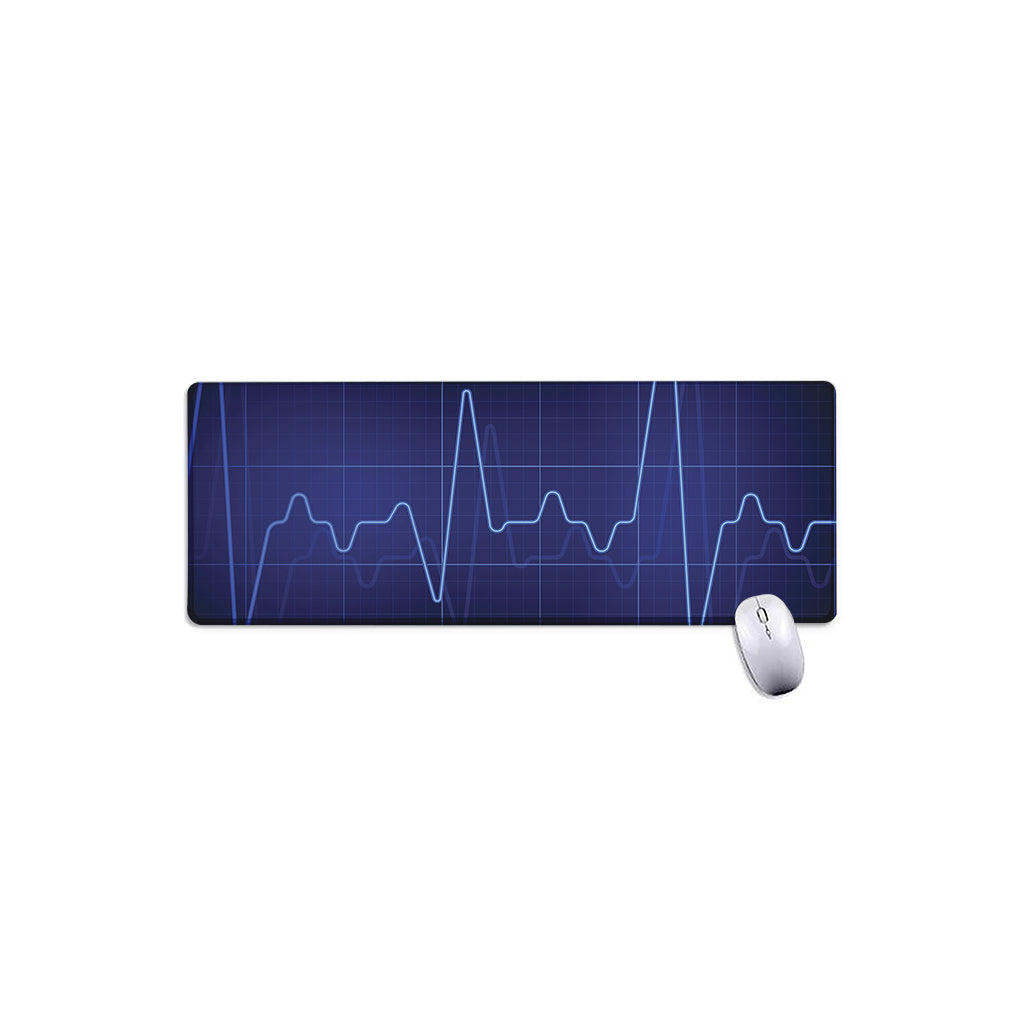 Blue Heartbeat Print Extended Mouse Pad