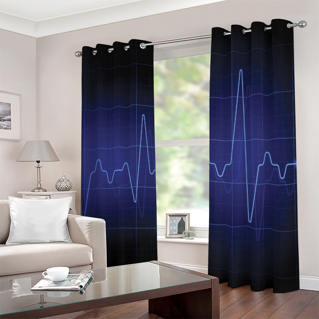 Blue Heartbeat Print Extra Wide Grommet Curtains