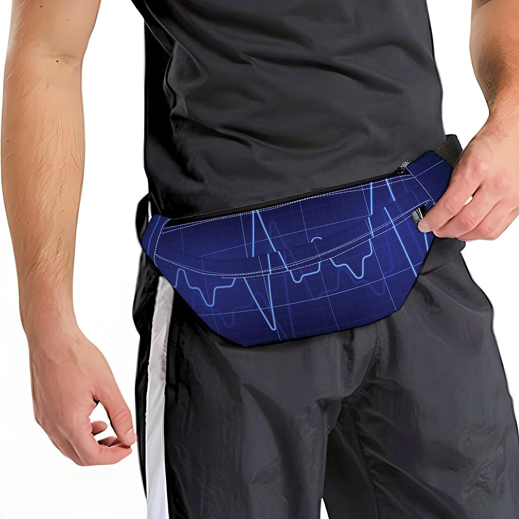 Blue Heartbeat Print Fanny Pack