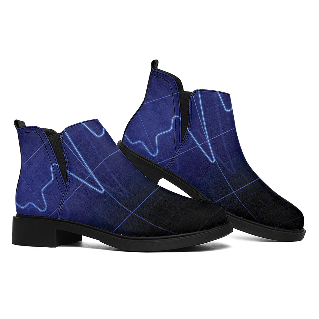 Blue Heartbeat Print Flat Ankle Boots