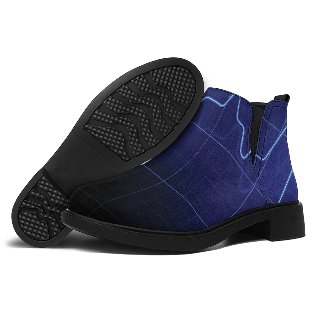 Blue Heartbeat Print Flat Ankle Boots