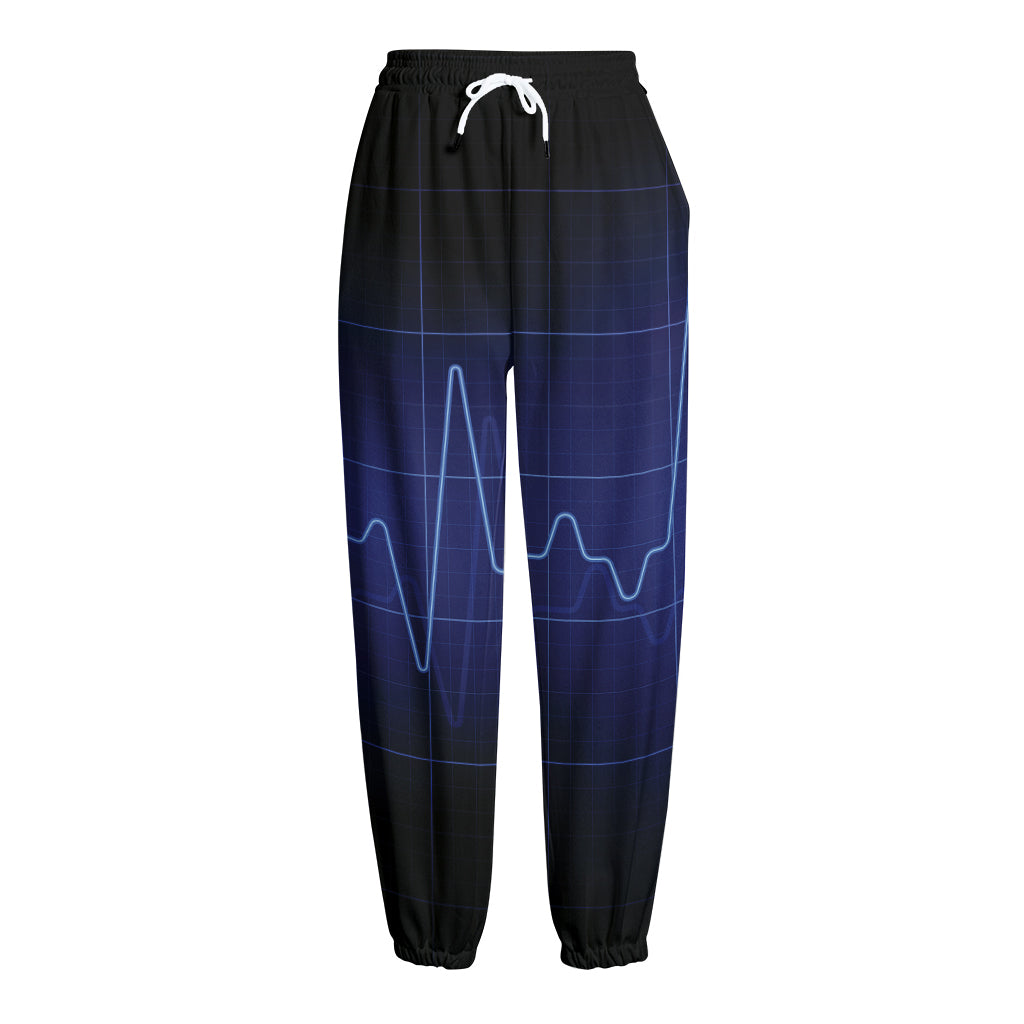 Blue Heartbeat Print Fleece Lined Knit Pants