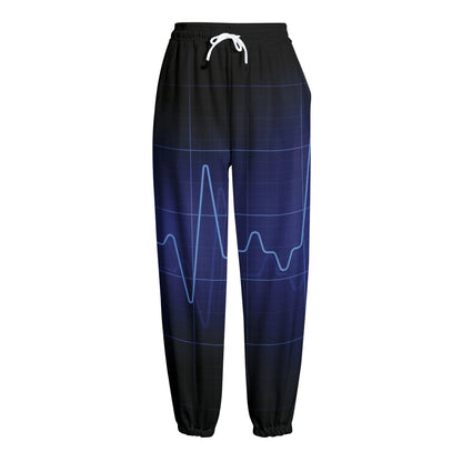 Blue Heartbeat Print Fleece Lined Knit Pants