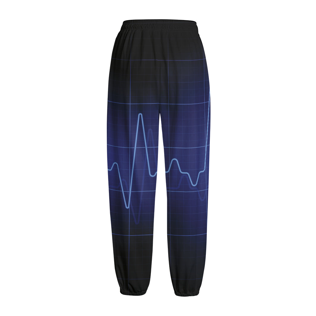 Blue Heartbeat Print Fleece Lined Knit Pants