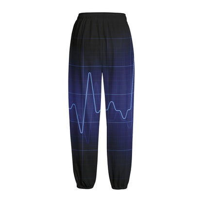 Blue Heartbeat Print Fleece Lined Knit Pants