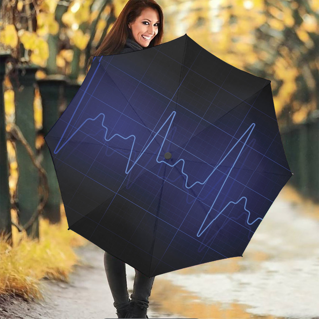 Blue Heartbeat Print Foldable Umbrella