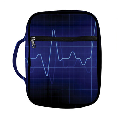 Blue Heartbeat Print Front Pocket Bible Bag