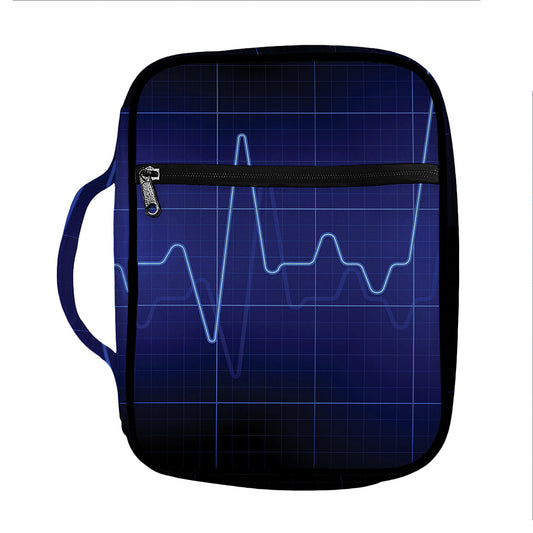 Blue Heartbeat Print Front Pocket Bible Bag