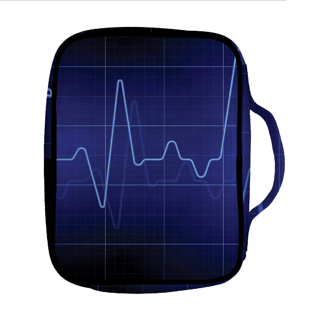 Blue Heartbeat Print Front Pocket Bible Bag