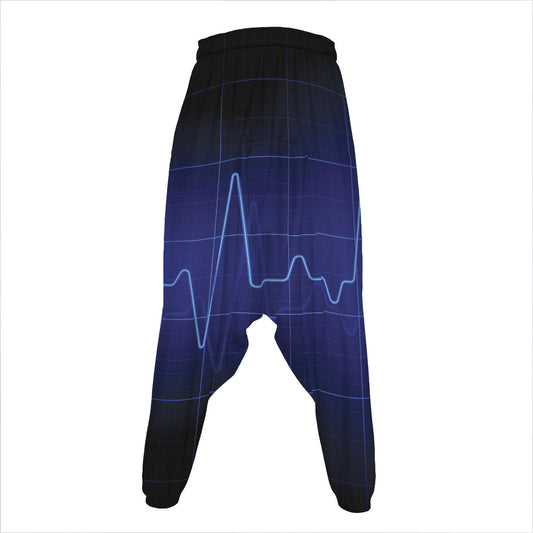 Blue Heartbeat Print Hammer Pants