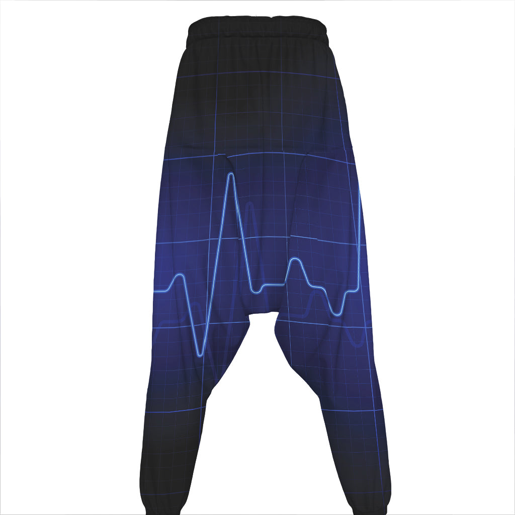 Blue Heartbeat Print Hammer Pants