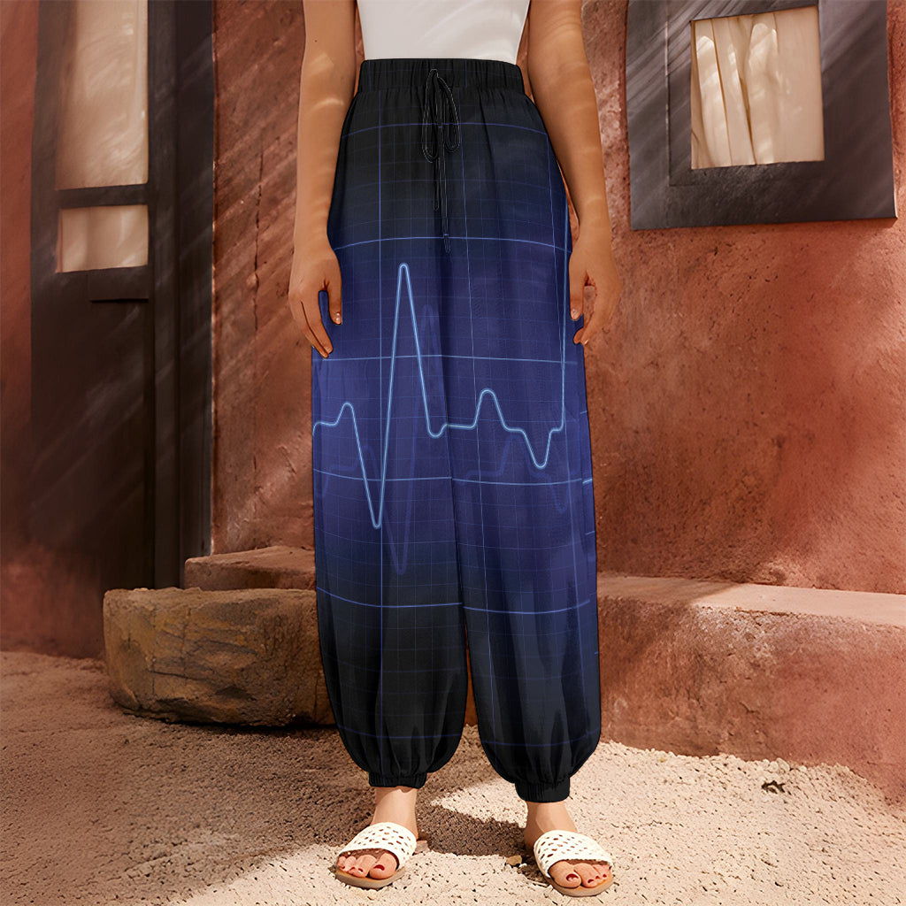 Blue Heartbeat Print Harem Pants