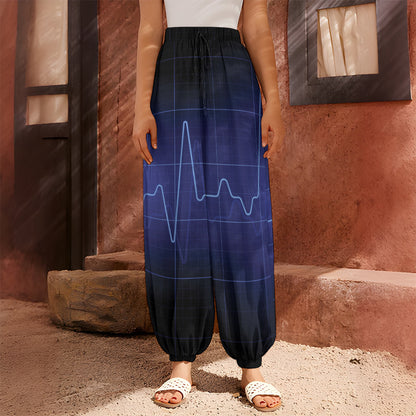 Blue Heartbeat Print Harem Pants