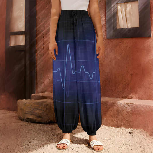 Blue Heartbeat Print Harem Pants
