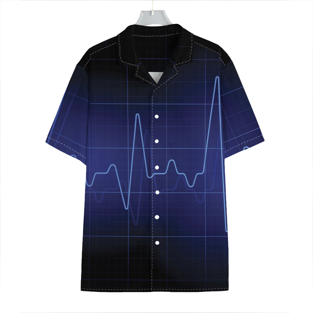 Blue Heartbeat Print Hawaiian Shirt