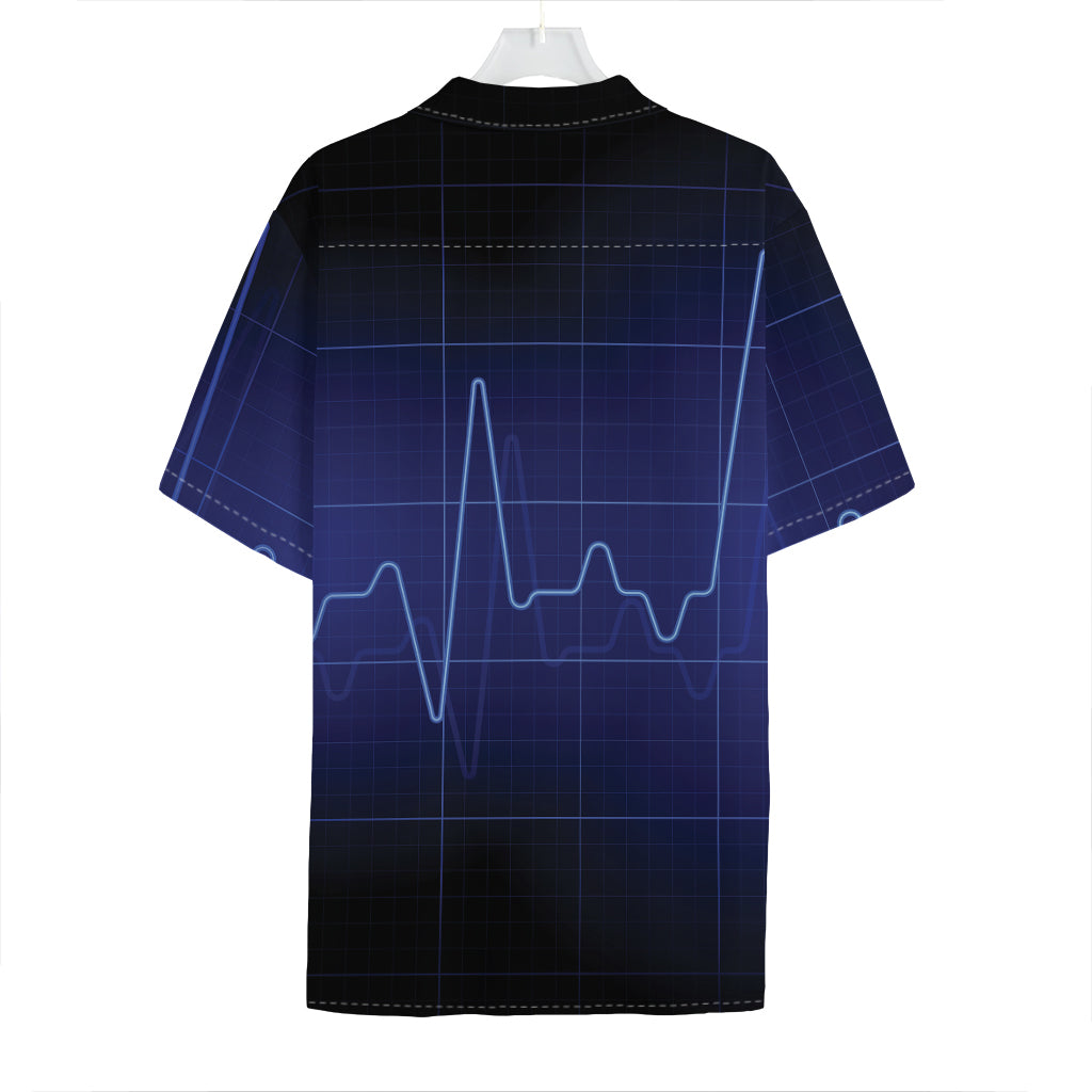 Blue Heartbeat Print Hawaiian Shirt