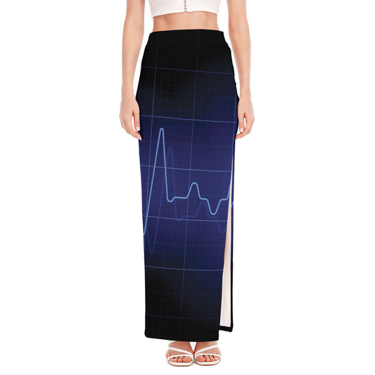 Blue Heartbeat Print High Slit Maxi Skirt