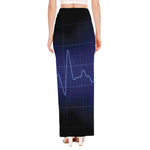 Blue Heartbeat Print High Slit Maxi Skirt