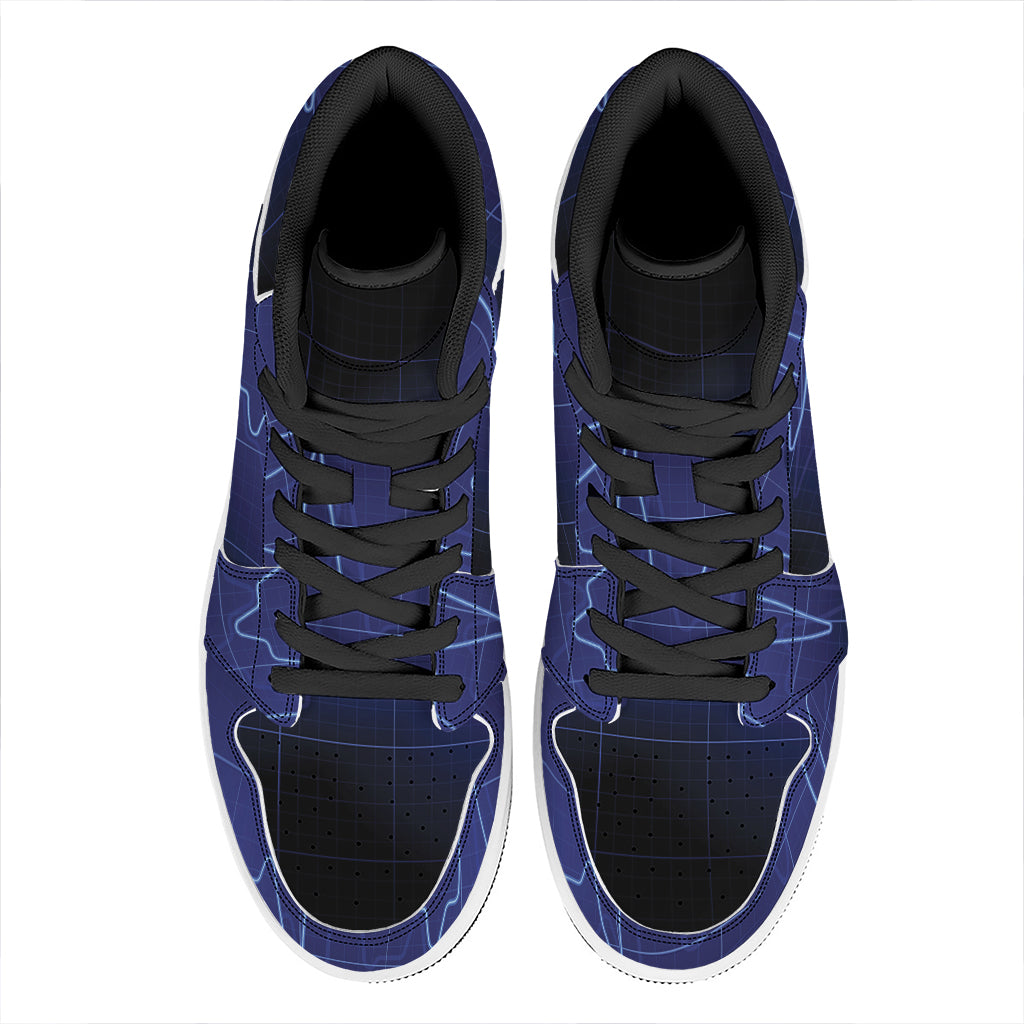 Blue Heartbeat Print High Top Leather Sneakers