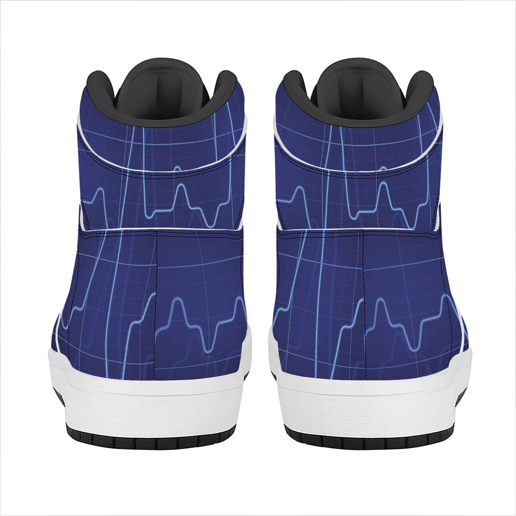 Blue Heartbeat Print High Top Leather Sneakers