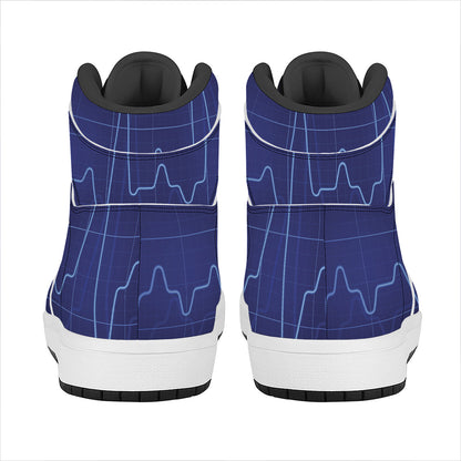 Blue Heartbeat Print High Top Leather Sneakers