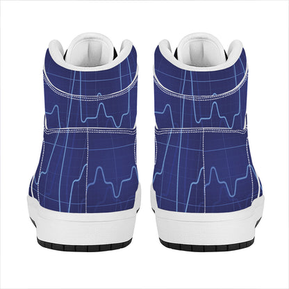 Blue Heartbeat Print High Top Leather Sneakers