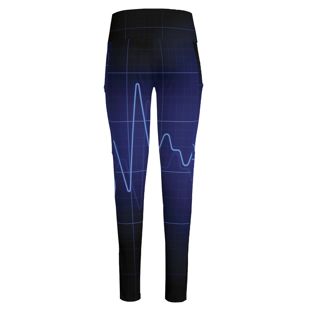 Blue Heartbeat Print High-Waisted Pocket Leggings