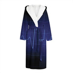 Blue Heartbeat Print Hooded Bathrobe