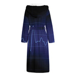 Blue Heartbeat Print Hooded Bathrobe