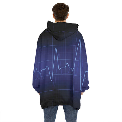 Blue Heartbeat Print Hoodie Blanket