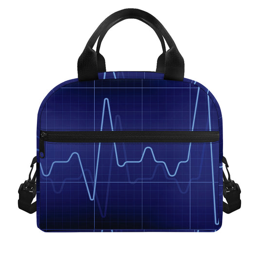 Blue Heartbeat Print Insulated Lunch Bag