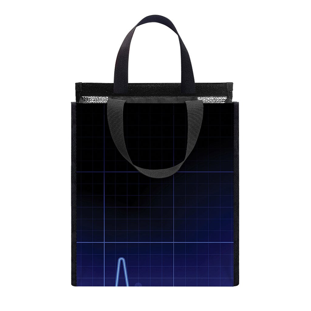 Blue Heartbeat Print Insulated Lunch Tote