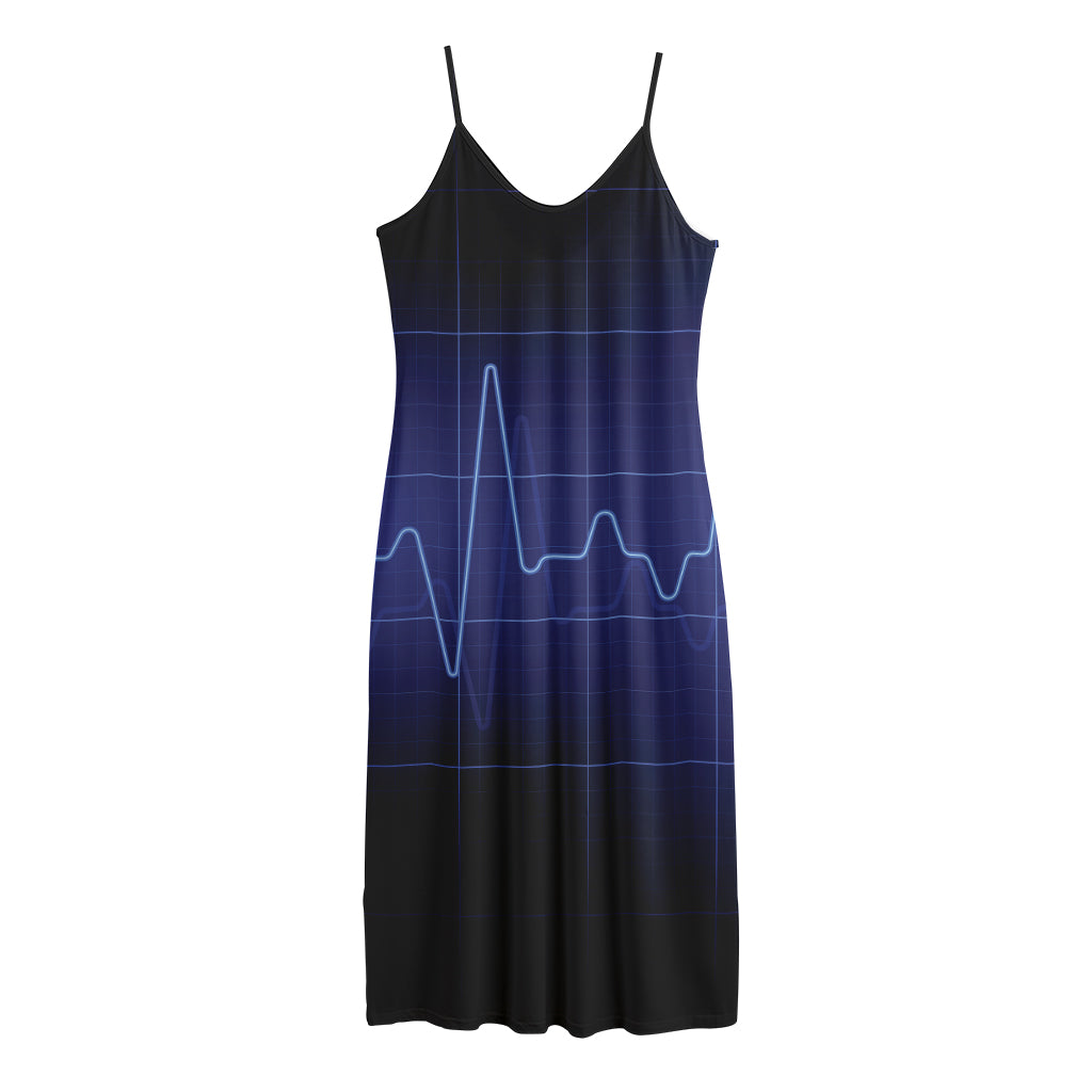 Blue Heartbeat Print Jersey Midi Cami Dress