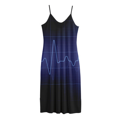 Blue Heartbeat Print Jersey Midi Cami Dress