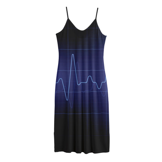 Blue Heartbeat Print Jersey Midi Cami Dress