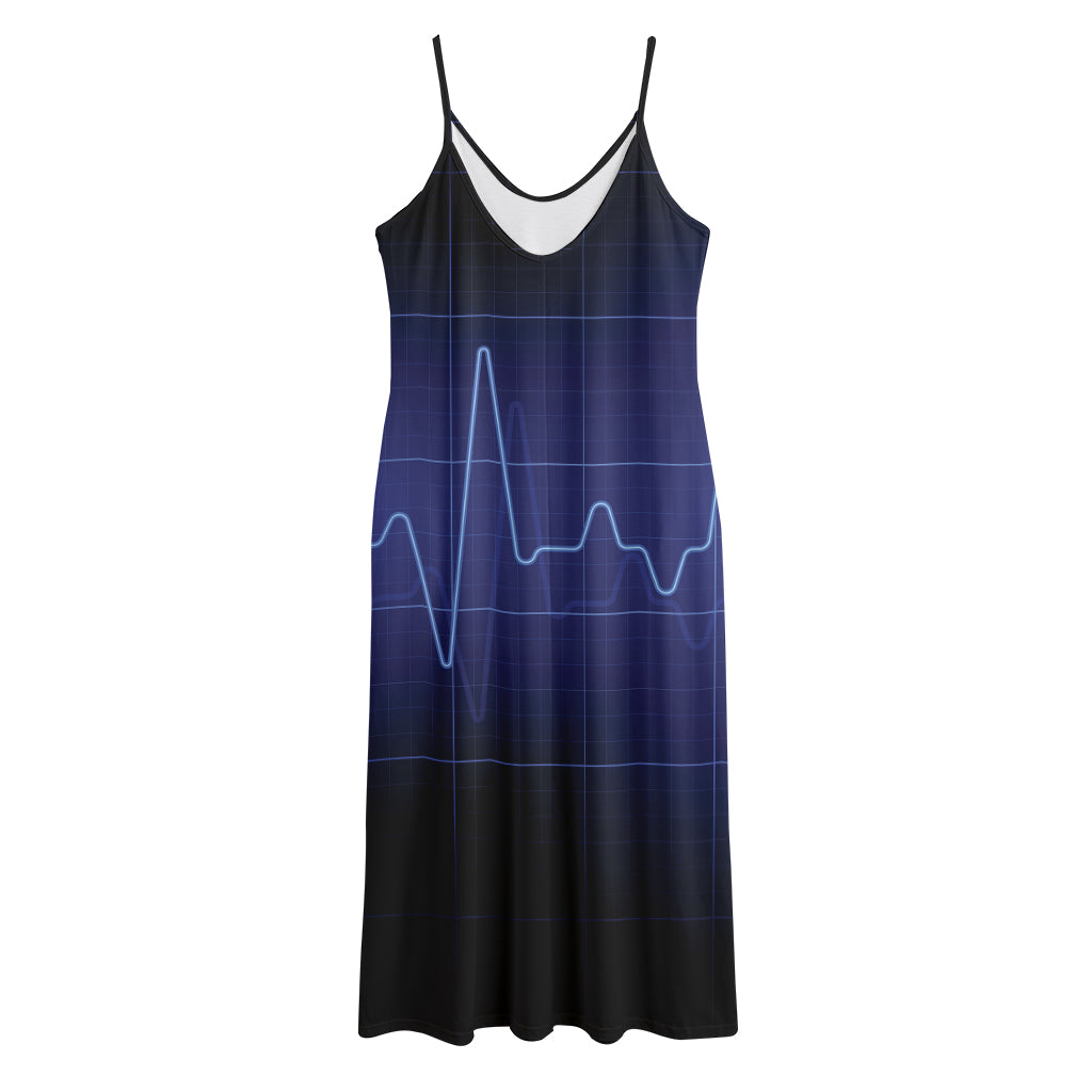 Blue Heartbeat Print Jersey Midi Cami Dress