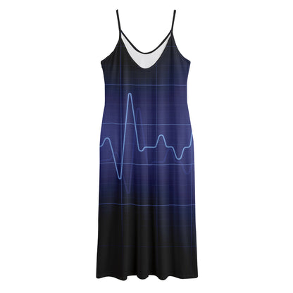 Blue Heartbeat Print Jersey Midi Cami Dress