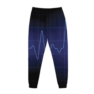 Blue Heartbeat Print Jogger Pants