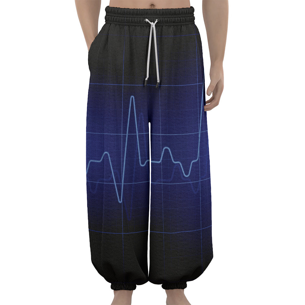 Blue Heartbeat Print Lantern Pants