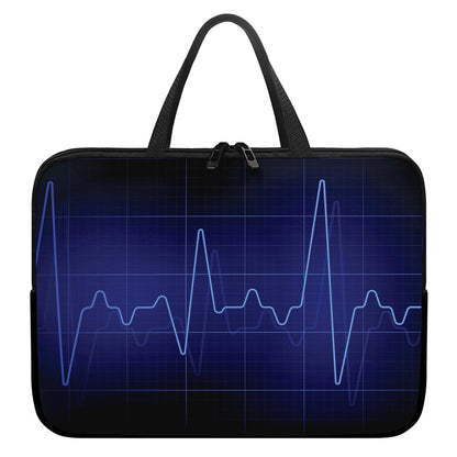 Blue Heartbeat Print Laptop Sleeve With Handle