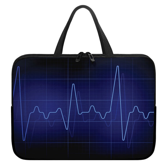 Blue Heartbeat Print Laptop Sleeve With Handle
