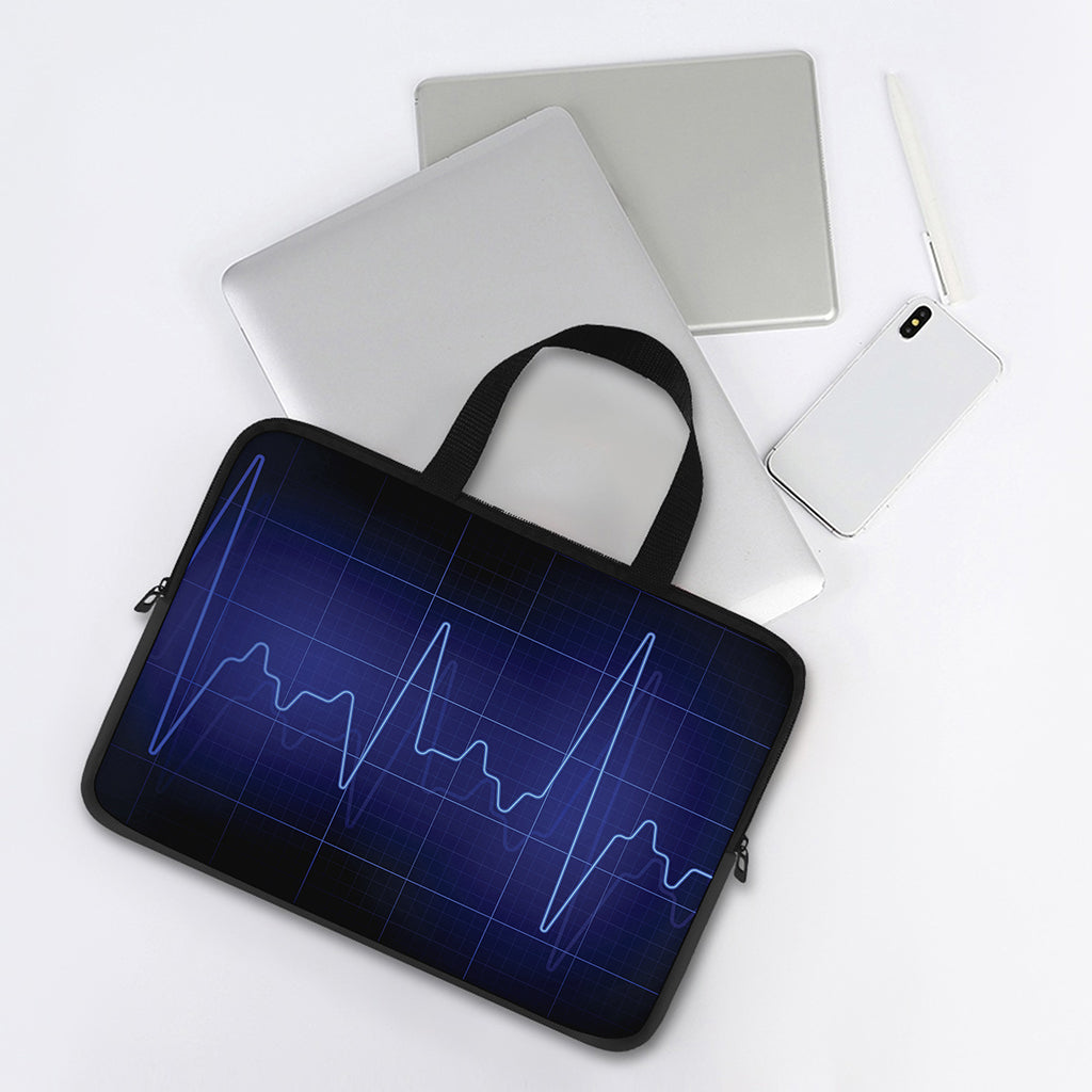 Blue Heartbeat Print Laptop Sleeve With Handle
