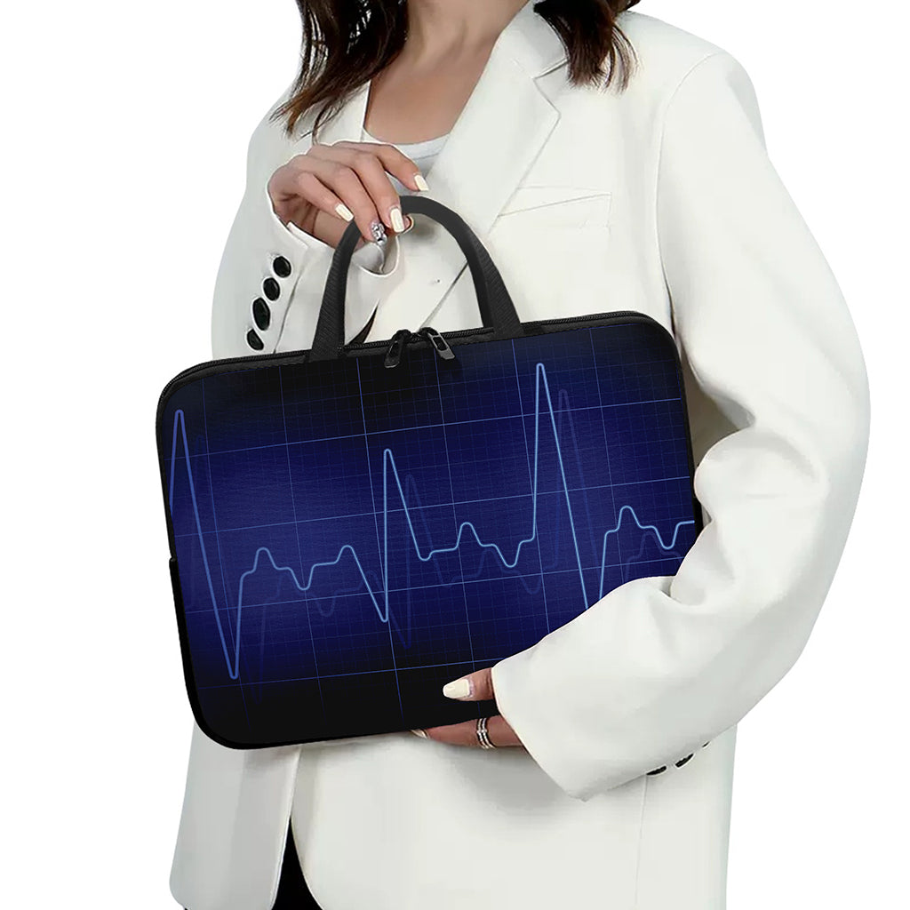 Blue Heartbeat Print Laptop Sleeve With Handle