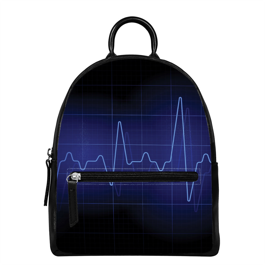Blue Heartbeat Print Leather Backpack