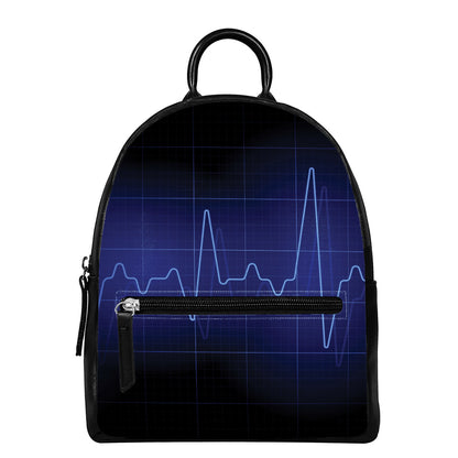 Blue Heartbeat Print Leather Backpack