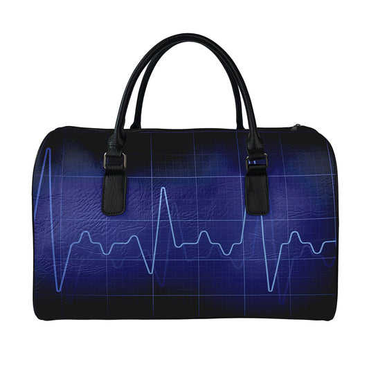 Blue Heartbeat Print Leather Duffle Bag