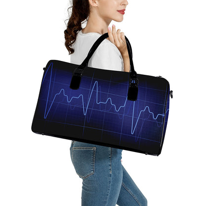 Blue Heartbeat Print Leather Duffle Bag