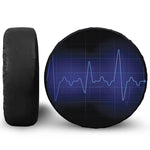 Blue Heartbeat Print Leather Spare Tire Cover